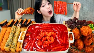 ASMR MUKBANG| Tteokbokki, Soy sauce Chicken, Cheese stick, Fried Seaweed rolls, Kimbap, Sundae.