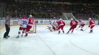 Alex Radulov flies over the goalie to score