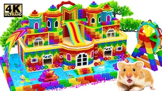 100 Days Building Water Slide House Around Swimming Pool with Magnetic Balls (ASMR) | Magnet World