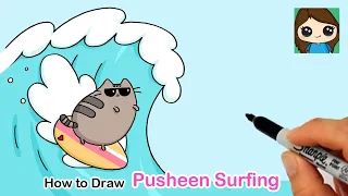 How to Draw Pusheen Cat Surfing Easy 🕶🌊