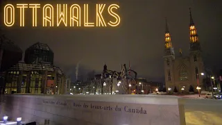 Downtown Ottawa Winter Night Walk from Parliament to National Gallery of Canada - Feb 7 2023