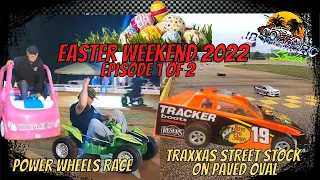 Easter RC Race part 1, Street Stocks, Traxxas paved oval, dirt oval, power wheels Hobby Connection