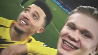 Erling Haaland and Jadon Sancho after their derby win 😁