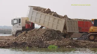 Amazing Bulldozer Construction Hard Pushing Gravel Building Road Special Dump Trucks
