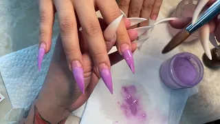 Nail Tutorial :: How to do purple and nude ombré with white 3D white flowers encapsulated