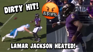 Lamar Jackson HEATED 🤬 AFTER CHEAP SHOT HIT by Aiden Hutchinson! Lions Vs Ravens 2023 highlights