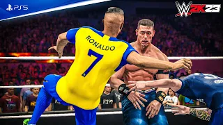 WWE 2K23 Lionel Messi, & Ronaldo, vs The Rock, & John Cena, at Wrestlemania | PS5 Gameplay [4K60fps]