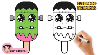 HOW TO DRAW CUTE FRANKENSTEIN ICE CREAM - HAPPY HALLOWEEN | CÓMO DIBUJAR HELADO DE FRANKENSTEIN