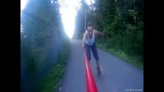 Rollerblading filmed by an action cam clamped on a broomstick