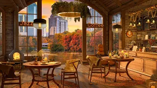 Autumn Evening 4K Cozy Coffee Shop Ambience ☕ Smooth Jazz Music to Relax/Study/Work to