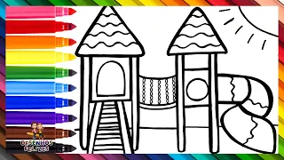 Desenhar e Colorir um Parquinho Arco Íris 🛝🌈 Desenhos para Crianças