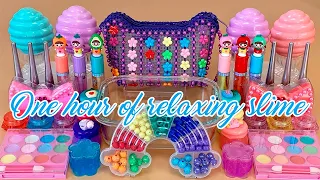 ASMR SLIME. Compilation slime #2. Mixing makeup, glitter, beads. Relaxing video.