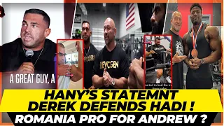 Hany's statement on Mr Olympia 2023 controversy + Derek Lunsford defends Hadi Choopan +Andrew+Hassan