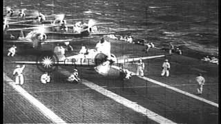 Japanese airplanes take off from the flight decks for the air attack on Pearl Har...HD Stock Footage