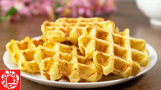 Waffles in a waffle iron on cottage cheese. Easy recipe