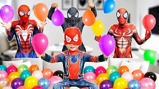 KID SPIDER MAN Popping BALLOONS & TRICKS Shots Compilation || TEAM SPIDER-MAN IN REAL LIFE