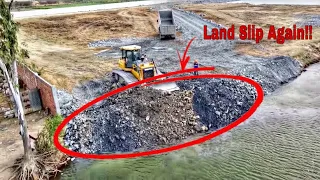 N.1: OMG!!Land Was Slide But Fill Back By 25T Dump Truck Loading Stones With Dozer Push Stones