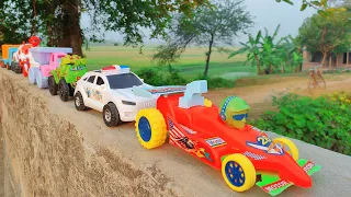 Driving Sports Car, Police Car, Military Tanker, Drum Truck, Runner Car, Animal Truck Toys by Hand