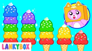 LankyBox Learns Colors With Rainbow Ice Cream! - Foxy Eats Ice Cream | LankyBox Channel Kids Cartoon