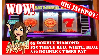 $50 BETS Triple Red White Blue 🇺🇸 DOUBLE DIAMOND💎Dbl 5 Times Pay Slot Machines 💎 BIG JACKPOT!💵