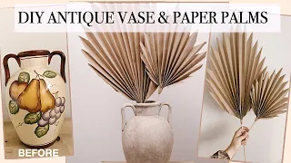 DIY PAPER "DRIED" PALMS & THRIFTED VASE FLIP (boho home decor)