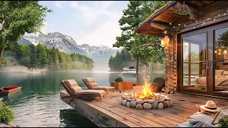 Morning space by the lake - with birds singing and relaxing campfire sounds to relax and study