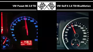 VW Passat B6 2.0 TSI VS. VW Golf 6 1.6 TDI BlueMotion - Acceleration 0-100km/h