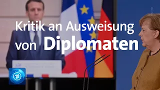 Deutsch-französischer Videogipfel: Merkel und Macron kritisieren Ausweisung von EU-Diplomaten