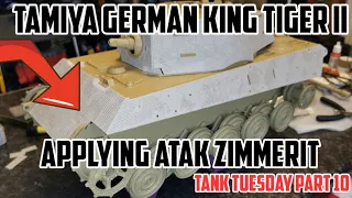 TAMIYA GERMAN KING TIGER 1/16 TANK BUILD Part 10 applying ATAK Zimmerit & talking waffles