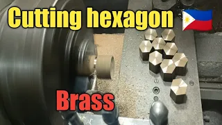 Cutting hexagon brass on the lathe machine.@danielteam6893
