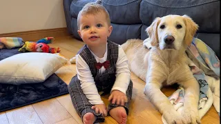 Adorable Baby Boy Won't Stop Hugging His Golden Retriever Puppy! (Cutest Ever!!)