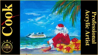 How to Paint Santa on the Beach an Acrylic Painting Tutorial for Beginner and Advanced Artists