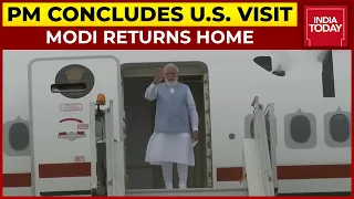 Modi Returns India After Historic Three-Day U.S. Visit, Grand Welcome For PM At Delhi Airport