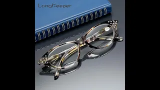 LongKeeper Rhinestone Cat Eye Reading Glasses for Farsighted Floral Women-s Spectacles with Diopters