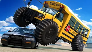 I Used MONSTER TRUCK TIRES on a School Bus to Crush Police in BeamNG Drive Mods!