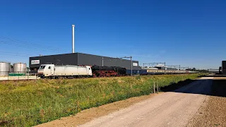 NIAG/AKIEM 186 142 + SSN 01 1075 + rijtuigen komen langs Elst 13-08-2022