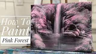 How To Paint “Pink Forest” acrylic painting tutorial with glitter! EASY step-by-step