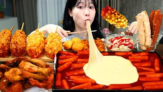 ASMR MUKBANG| 직접 만든 떡볶이 양념치킨 핫도그 먹방 & 레시피 FRIED CHICKEN AND Tteokbokki EATING