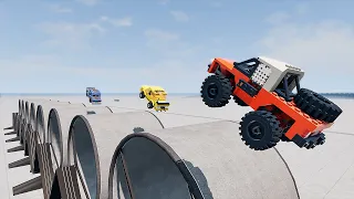 Realistic Lego Cars vs Spinning Rollers – BeamNG.Drive