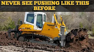 Bulldozer D9N pushing Limestone in quarry. mining Machinery.  heavy machinery. development work