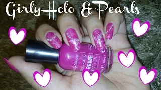 Girly Holo & Pearls Nail Art Tutorial