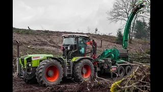 Claas Xerion 3800 Trac VC brüllt in den Wald / Jenz HEM 583/ Steyr CVT 6220/ Holz Hacken /RIS GmbH