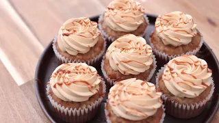 Moist banana cupcakes with salted caramel buttercream