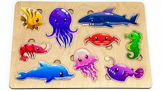 Learn Sea Animal Names | Sea Animals for Kids with Puzzle | Preschool Toddler Learning Toy Video