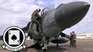 Ace of Spades, USMC. Powerful AV-8B Harrier II attack aircraft in action.