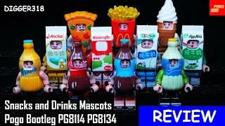 Lego Snacks and Drinks Mascots Pogo Bootleg PG8114 PG8134 Review 4K