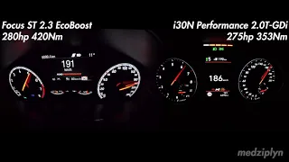 NEW Ford Focus ST 2.3 EcoBoost vs Hyundai i30N Performance 2.0T-GDi Acceleration comparison