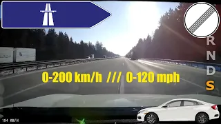 Honda Civic 1.5 Turbo CVT Autobahn Acceleration 0 - 200 km/h (S mode with soft brake boost)