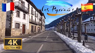 DRIVING Western PYRENEES with SNOW!!, Way to Roncal-Salazar, SPAIN FRANCE, Scenic Drive I 4K 60fps