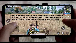 Rog Phone 3 & 5 BGMI 90 FPS Gameplays Snapdragon 865+ & 888 | FPS Counter Battery Drain & Heat Test